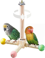 Bird Stand Perch Toy, Interactive Spinning Parakeet Toys, Wooden Exercise Wheel