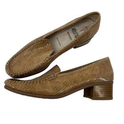 Ara Mocassin Echt Leder Women's Tan Snake Print Loafers Heels Size 7.5