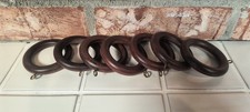 BROWN Curtain Rod Rings, Set 7 Wooden 2" Round Vintage Wood Drapery Window Decor