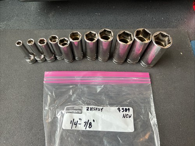 #ad Snap on Tools NEW 11pc 3 8quot; Drive SAE 6 Point Deep Socket Set 211SFSY ❤️🔥 $199.99