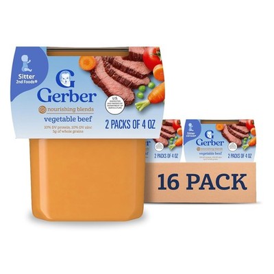 Gerber Stage 2 Baby Food Beef Vegetable Baby Puree 64 Packs EXP 03/31/26 NEW