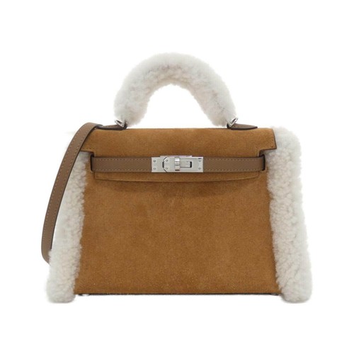 Hermes Mini Kelly Plush Mouton Merino Swift Women Beige One Size
