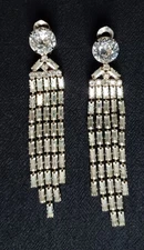Schreiner New York Rhinestone Waterfall Clip Earrings Old Hollywood Glam READ