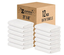 ZUPERIA White Bath Towels Bulk 12 Pack 20 x 40 Inches - 100 Cotton