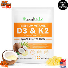 Vitamin D3 K2 10000 IU 200mcg MK7 120 Softgels Coconut Oil