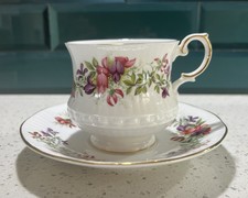 VINTAGE QUEEN'S ROSINA CHINA "WILD FLOWERS" TEA CUP & SAUCER