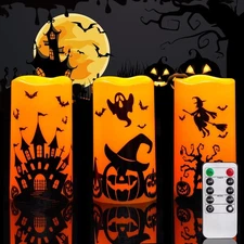 Homemory Halloween Candles, Orange Flameless Candles, Battery Operated LED Pi...
