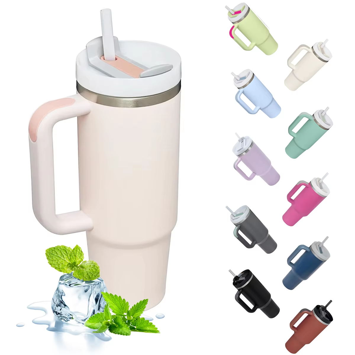 Insulated Tumbler with Hanlde 1200Ml Metal Stainless Steel Vacuum Portable Straw