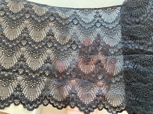 Stretch Black Embroidery French Lace Trim for Sewing/Crafts/Lingerie/9" Wide - Picture 3 of 17