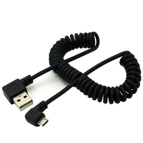 90° Left Angle USB2.0 Male to Left Micro 5pin Male Coiled Data Sync Charge Cable - Afbeelding 1 van 6