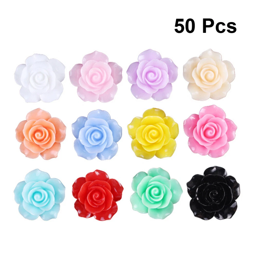 50pcs Resin Rose Flowers Beads Resin Rose Flowers Flatback Resin