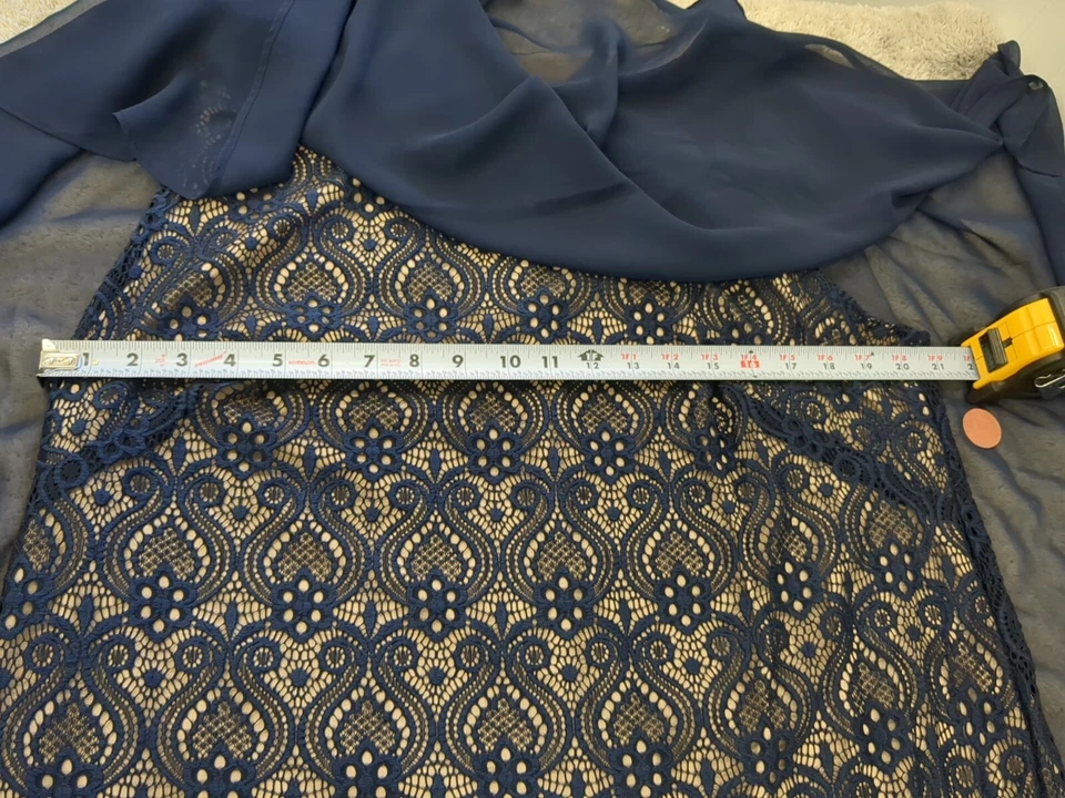 Vestido Connected Apparel Mujer Plus Día Encaje y Gasa Superpuesto Azul Marino Talla-18W Foto 2 de 4