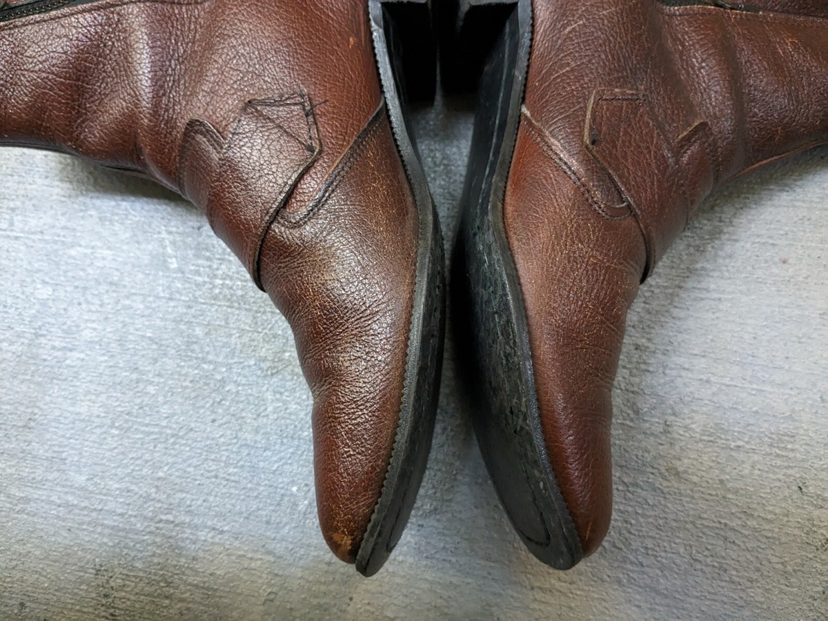 Vintage Side Zip Boots Brown Men 8.5 D Leather Shoes Dress Shoes
