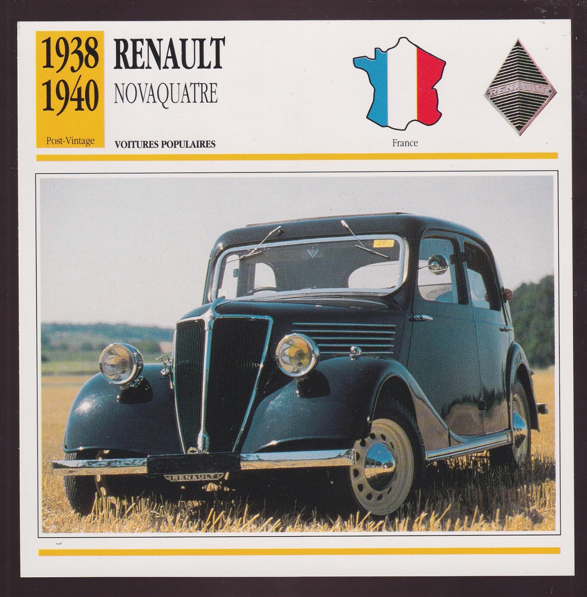 1938 1939 1940 Renault Novaquatre Car Photo Spec Sheet Info French