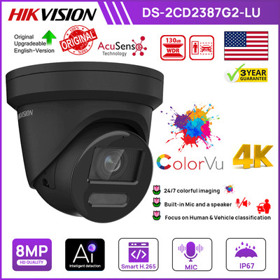 Hikvision 4K 8MP ColorVu IP Camera AcuSense DS-2CD2387G2-LU Mic Turret 2.8mm US
