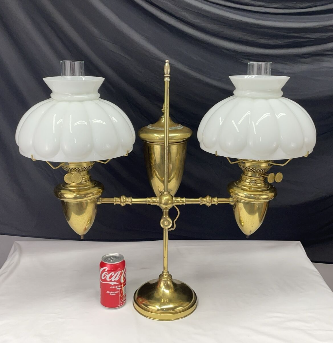 Antique 1870s Art Deco Victorian Double Student Lamp Brass