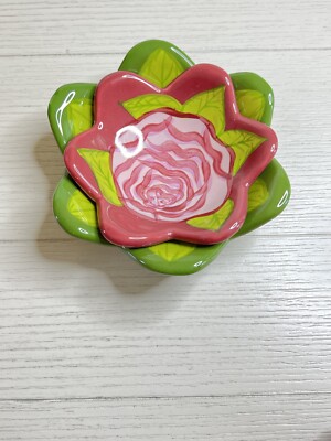 Partylite Set Of 3 Ceramic Rose Nesting Trinket Dishes #7722