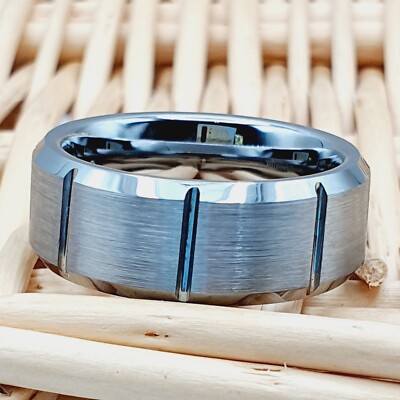 Tungsten Engagement Ring 8mm Promise Band Unique Silver Tungsten Wedding Band