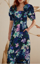 FARM RIO $298 Floraline Ruffle Short Sleeve Midi Dress with Pockets Small