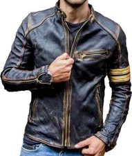 New Motorcycle Biker Vintage Cafe Racer Distressed Leather Jacket Outwear Top