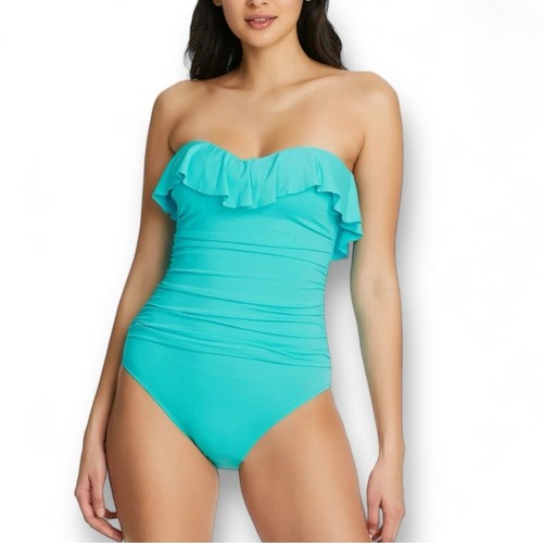 Bleu Rod Beattie Kore gekräuselte Rüsche Bandeau mit geformten Tassen und abnehmbarem Riemen - Bild 4 von 9