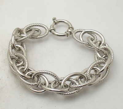 Bold Alternating Twisted Shiny Oval Bracelet Anti-tarnish Real Sterling Silver