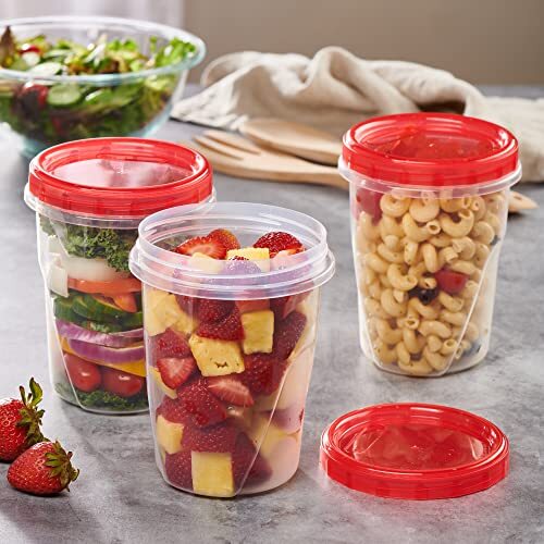 6 Pack 32oz Clear Reusable Food Storage Containers with Screw On Lid ...