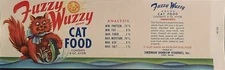 Cat Lovers - Small Vintage Fuzzy Wuzzy Cat Food Label Wild Cat Fishing-1960s NOS