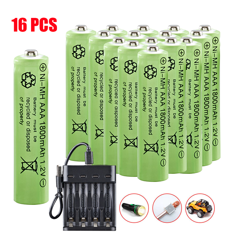 16PCS 1.2V AAA Rechargeable Batteries 1800mAh Battery Charger Lot GIFT