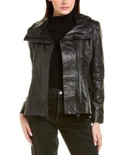 Rrp£250 Real Leather Jacket Black Badgley Mischka Size 12 M