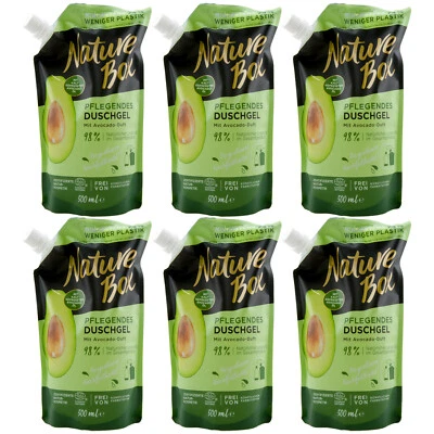 Nature Box Duschgel Nachfüllbeutel mit kaltgepresstem Avocado-Öl 6 x 500ml