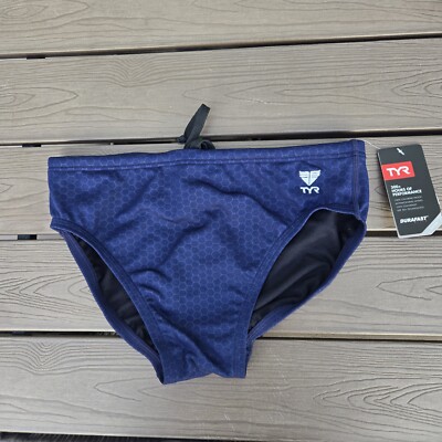 TYR Durafast Elite Men's Hexa Navy Racer Briefs Size 32 New