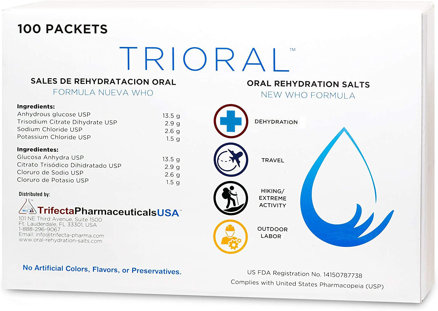 TRIORAL Rehydration Electrolyte Powder - WHO Formula - 100 Packets