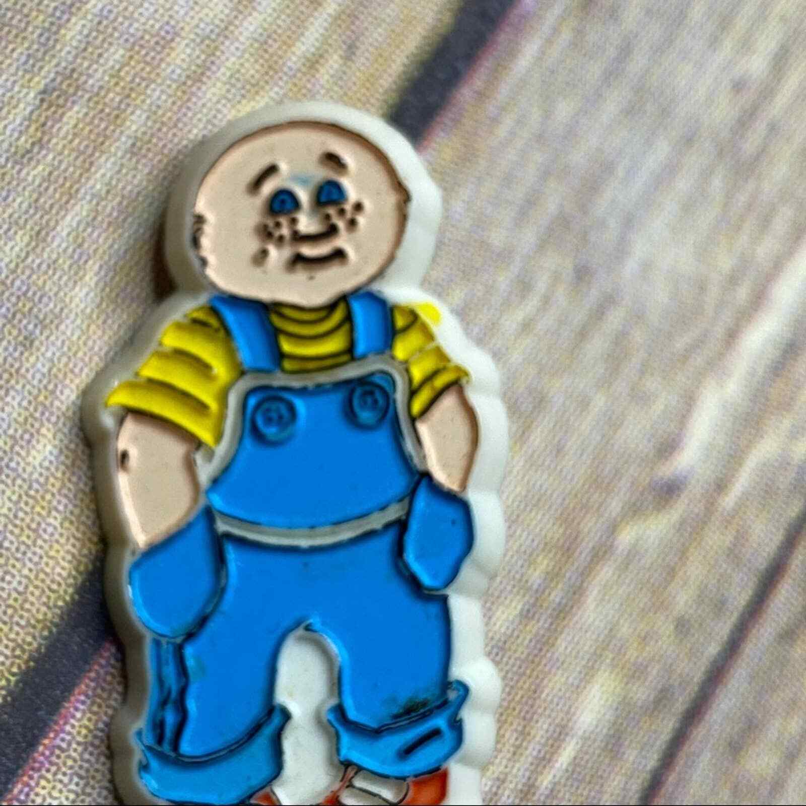 Vintage Cabbage Patch Pin Brooch Plastic 1983 Kids Toys Little Boy Overalls