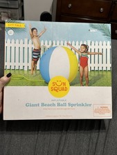 Sun Squad Inflatable Giant Beach Ball Sprinkler 3 FT Tall Yellow Blue White