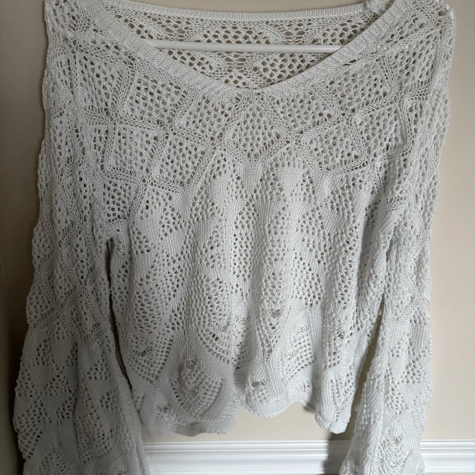 Traje de baño boho de punto abierto triángulo blanco para mujer talla XL verano playa” Foto 3 de 4