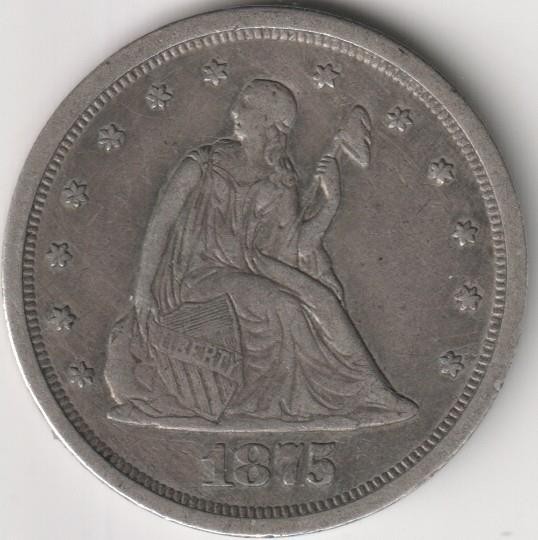 1875-S 20 CENT PIECE XF-AU