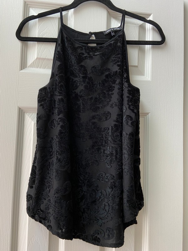 Cable & Gauge Small Black Lined Burnout Velvet Top Blouse Spaghetti Straps