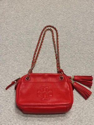 TORY BURCH Cabas 2 en 1 Cuir Logo Pour Femme Orange Or Avec Franges Authentique - Photo 1/4