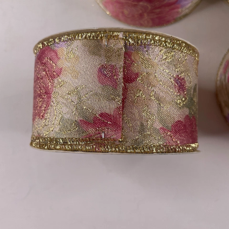 Vtg Floral Kmart Ribbon 4 rolls Romantic Gold Trim 21ft x 2" Timeless Decor - Image 4 of 4
