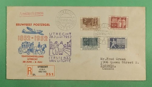 DR WHO 1952 NETHERLANDS FDC UTRECHT ANIV CACHET COMBO R22593
