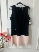 NWT Tommy Hilfiger Sheath Dress Size 14 Sleeveless Light Pink Black Colorblock