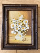 Vintage ANN HUPKE Flower Mixed Media 3D Paintings Framed Original 80’s Fine Art