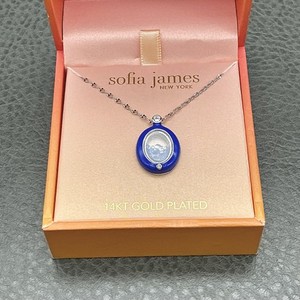 Authentic Sofia James Necklace 14KT Gold Plated Blue Oval Pendant Womens Jewelry