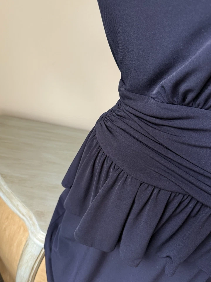 Jessica Howard Dress 16 Navy Blue Flounce XL V Neck Classic 3/4 Quiet Luxury - Image 4 of 4