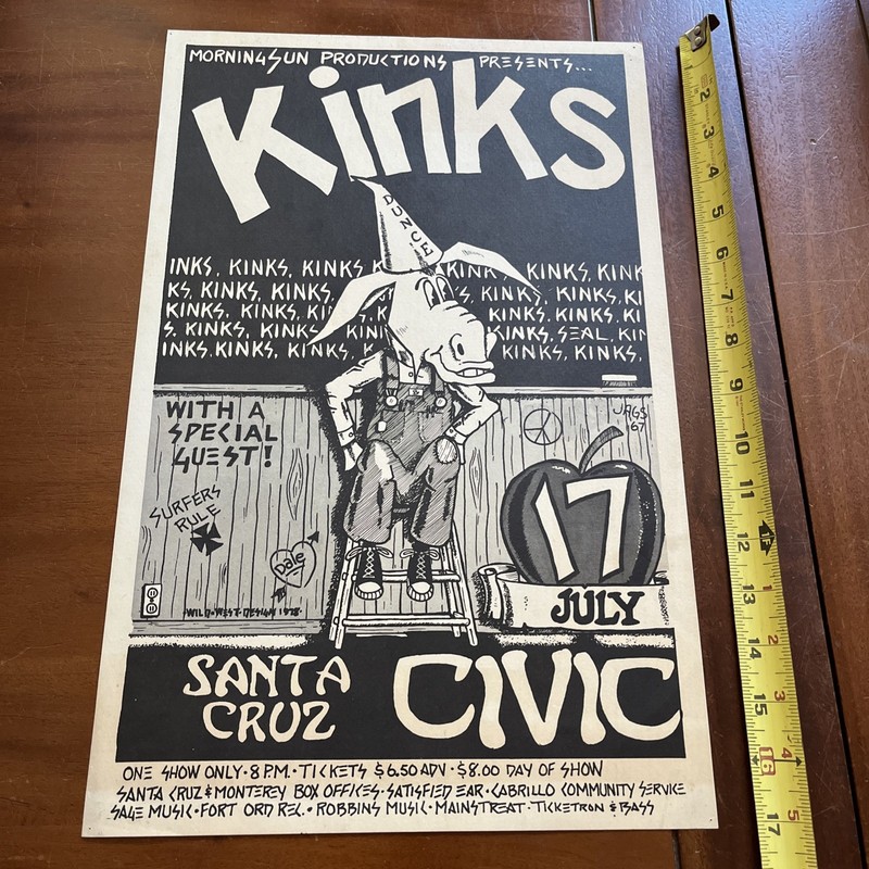 Vintage Original 1978 The Kinks Santa Cruz Civic Concert Poster Blondie Special