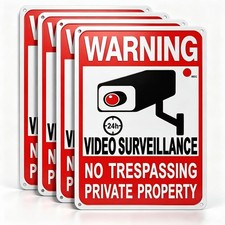 4 Pack Large Warning Security Cameras In Use Metal Sign for House Business