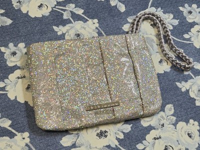 BCBGeneration Silver Sparkly Glittery Pleated Wristlet Purse