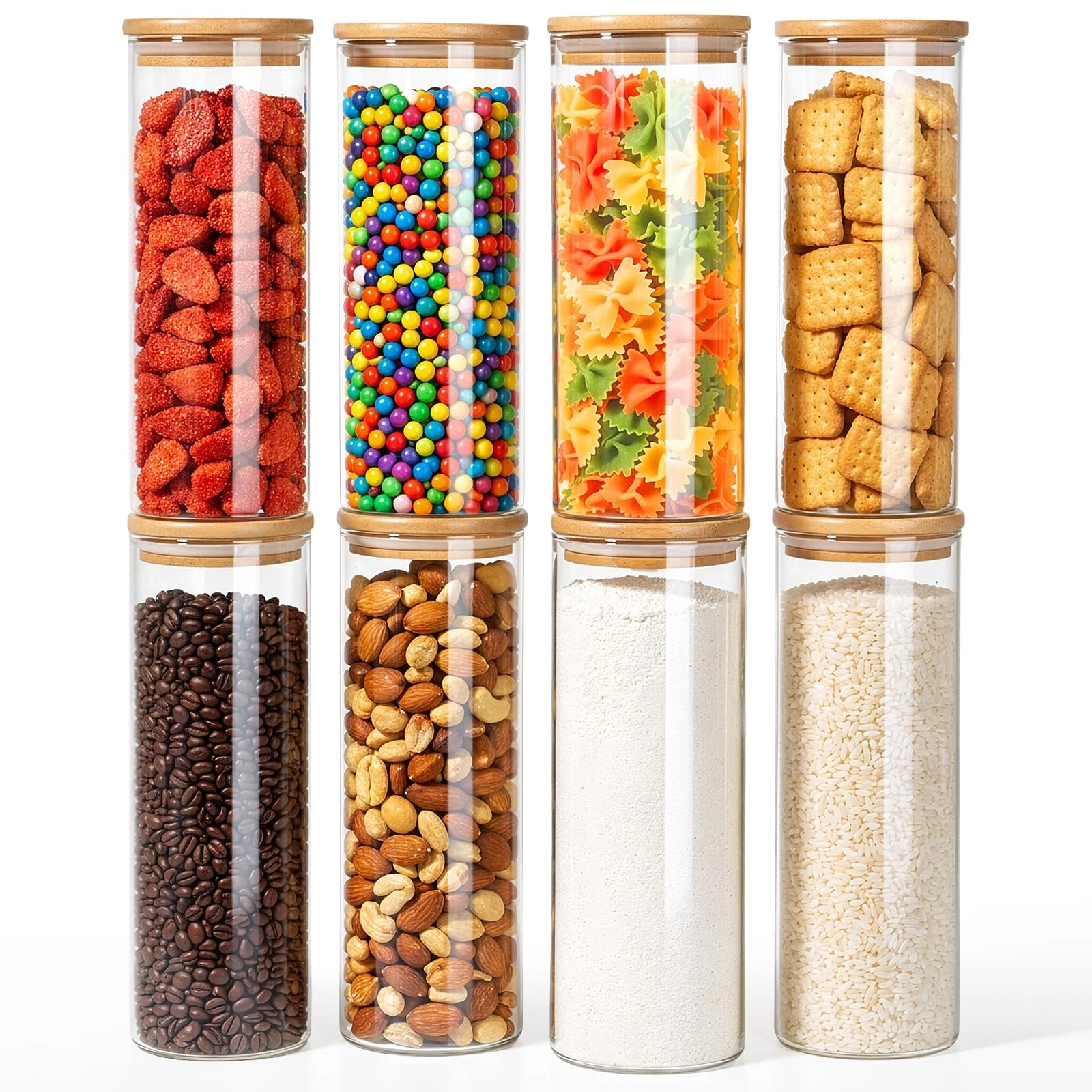 Stackable Glass Food Storage Containers with Lids [Set of 8 ], Airtight Glass...