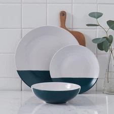 Stone + Lain Lizzy Stoneware 12-Piece Round Dinnerware Set, Emerald Green